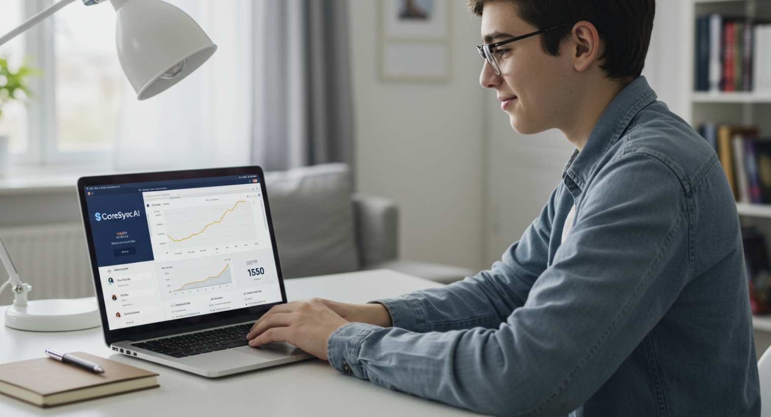 A student using ScoreSync AI on a laptop to prepare for tests